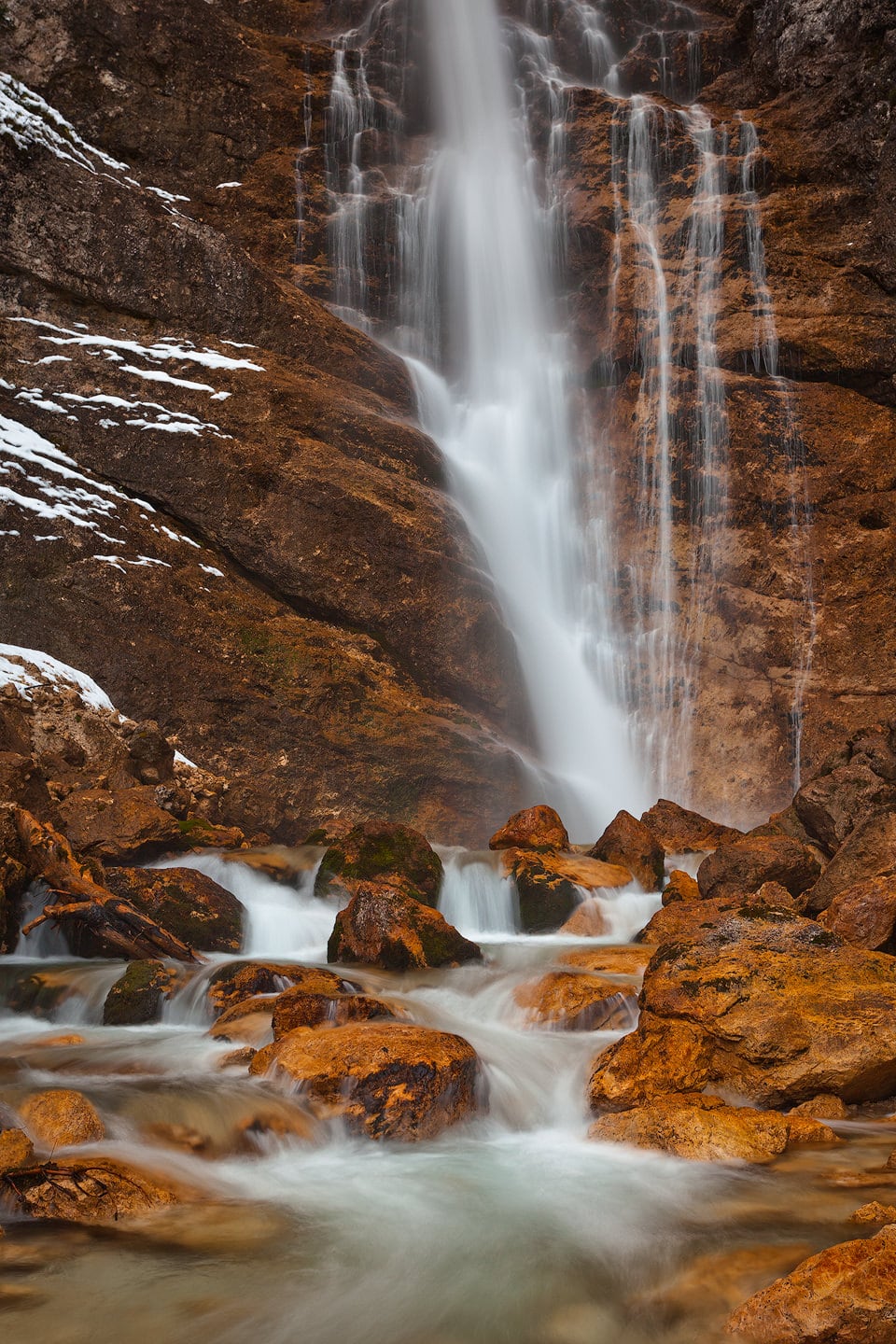 Cascata di Fanes waterfall in winter