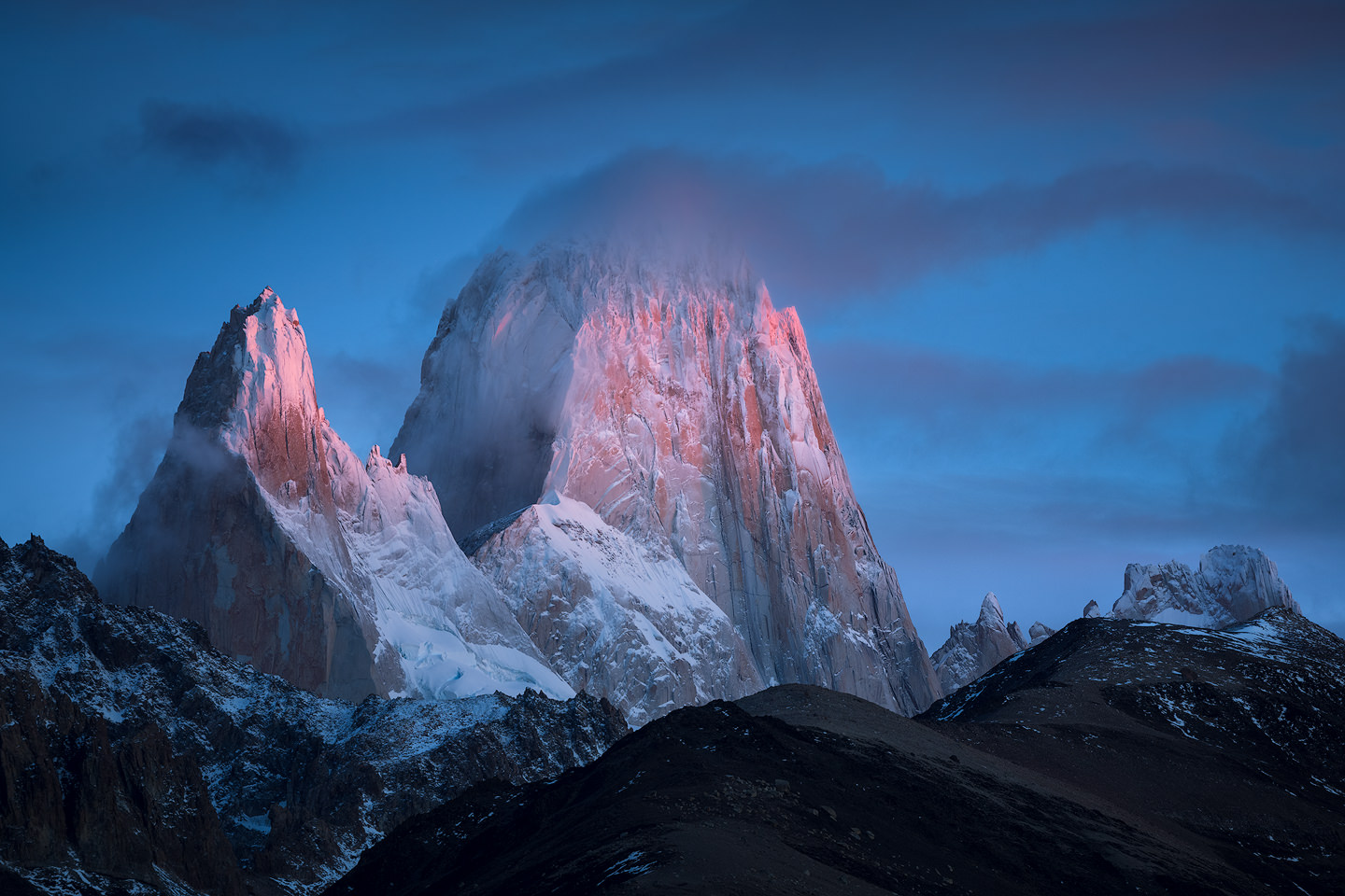 Fitz Roy at sunset in winter