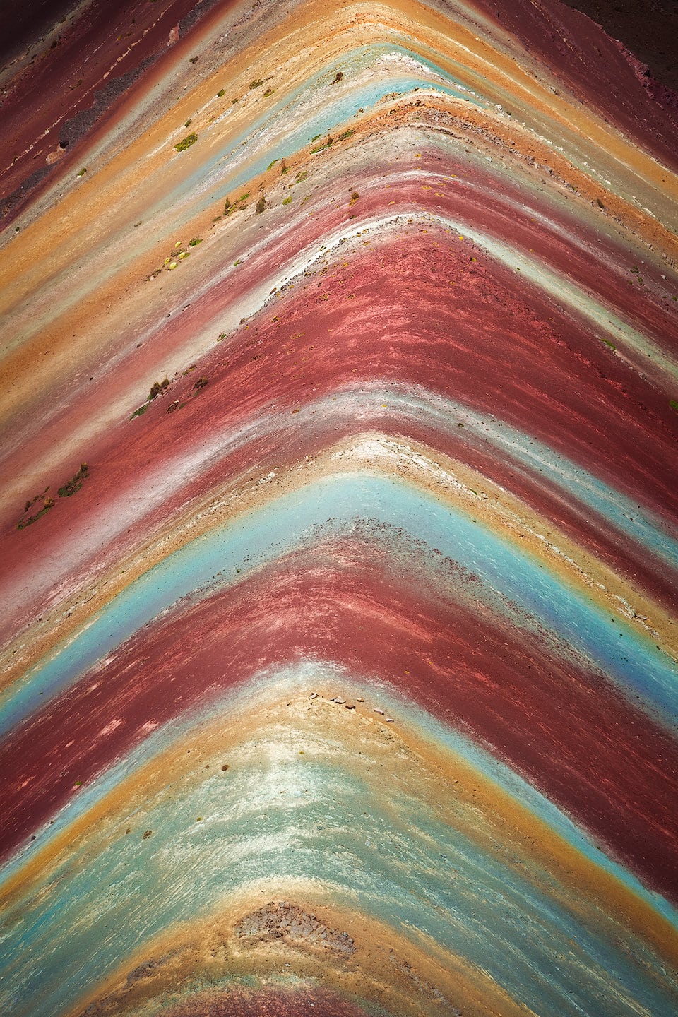 Colourful sediment on Vinicunca the rainbow mountain in Perú.