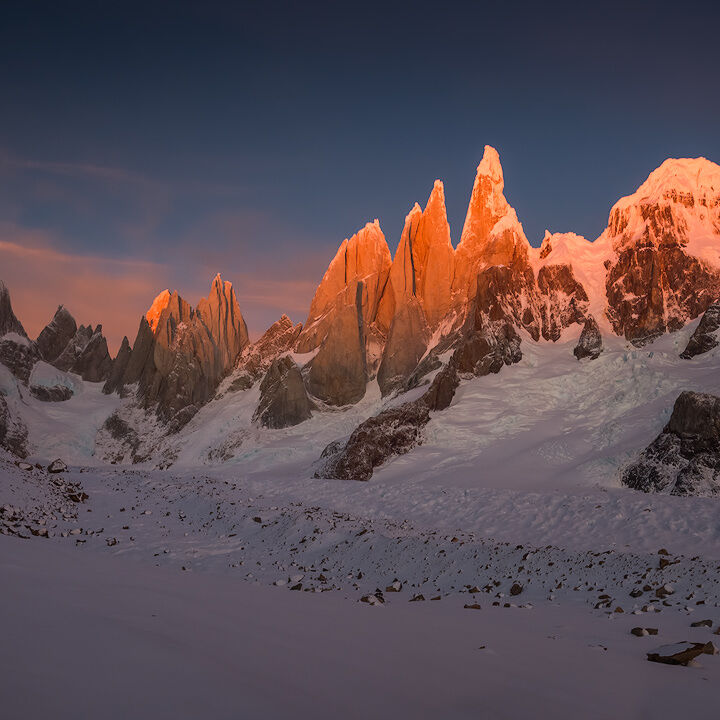 Rear View Cerro Torre seen from Circo de los Altares at sunset
