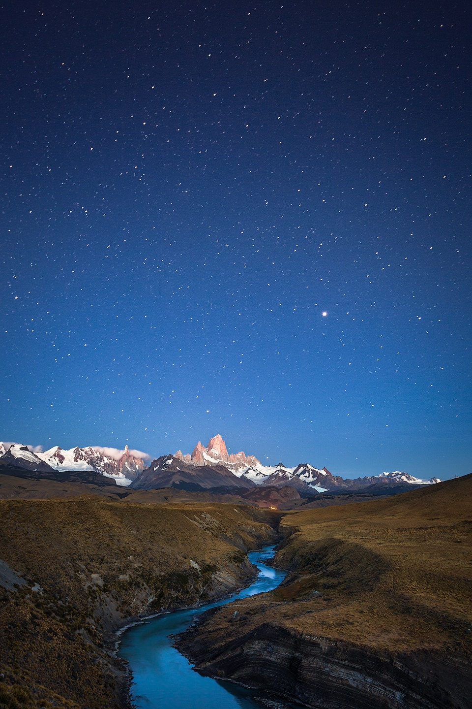 Cerro Torre and Fitz Roy at night