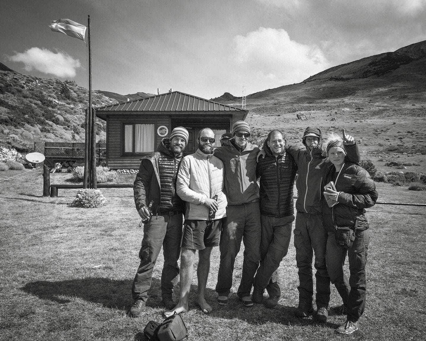 Group of hikers in front of national park office.