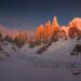 Cerro Torre's west face seen from Circo de los Altares at sunset